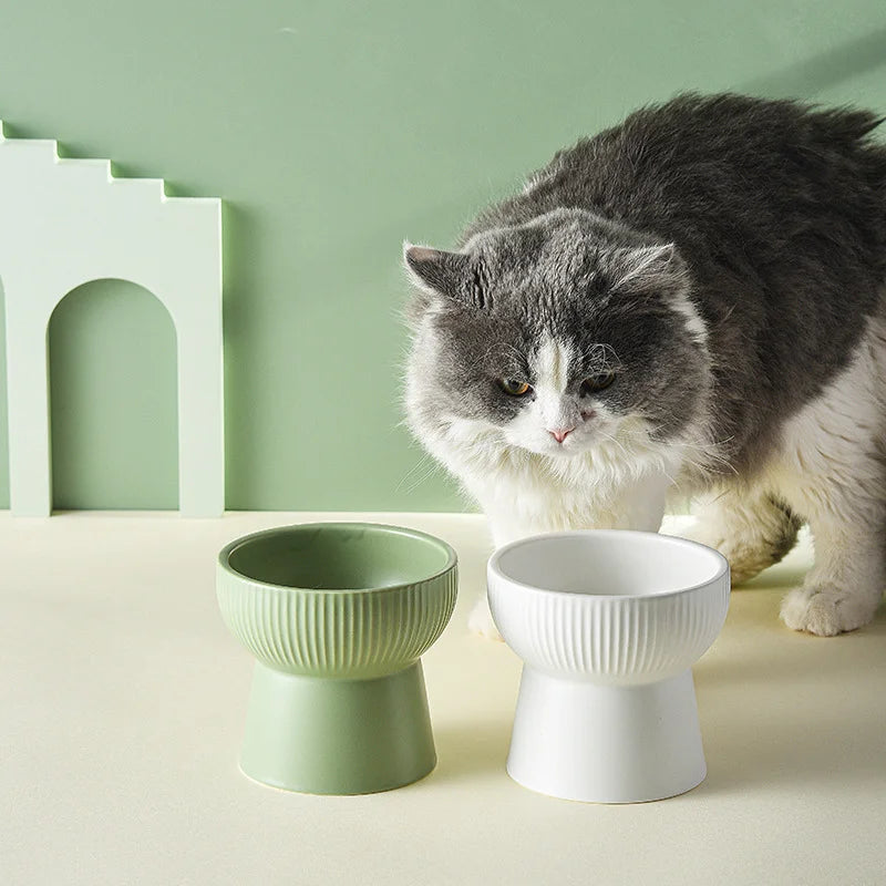 Elevated Ceramic Pet Bowl - Multi-Color Raised Dog & Cat Feeder with Oblique Mouth Design