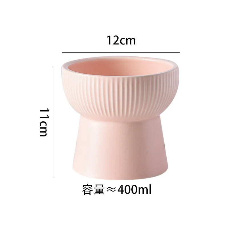 Elevated Ceramic Pet Bowl - Multi-Color Raised Dog & Cat Feeder with Oblique Mouth Design