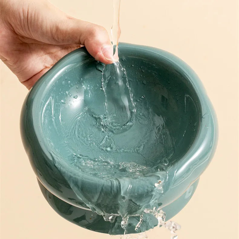 Elevated Ceramic Pet Bowl - Tilted Wide Opening Dog & Cat Bowl for Neck Protection