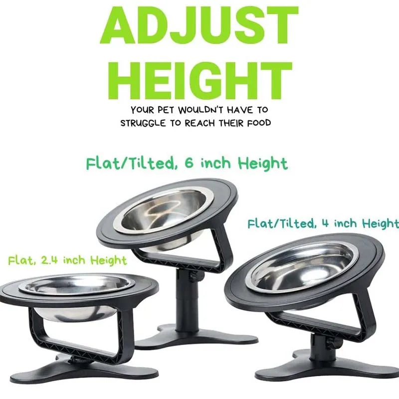 Adjustable Raised Pet Bowl - Tilted Black Dog & Cat Feeder with Elevated Stand