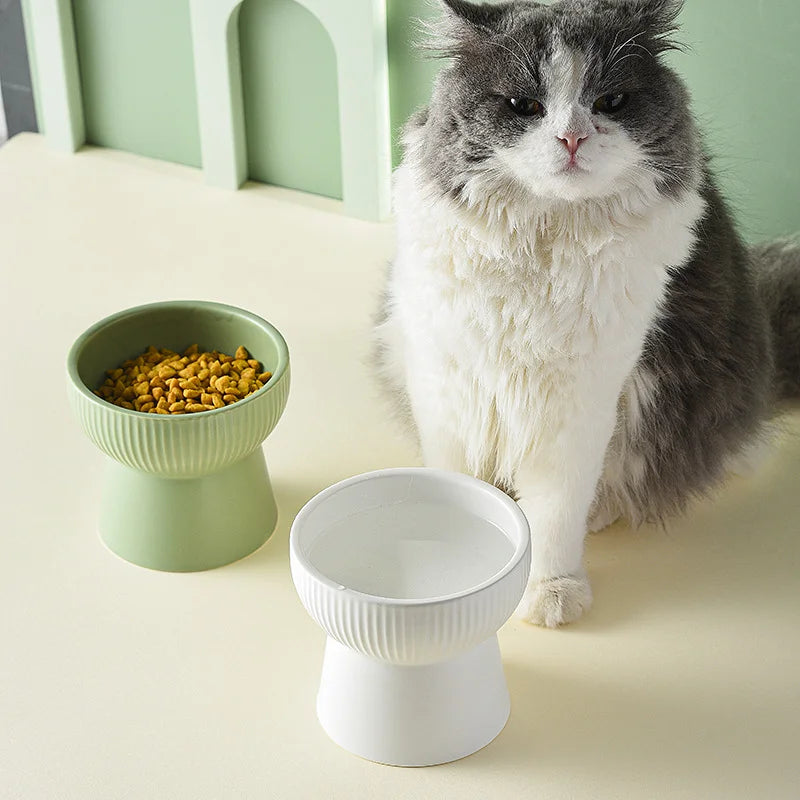 Elevated Ceramic Pet Bowl - Multi-Color Raised Dog & Cat Feeder with Oblique Mouth Design