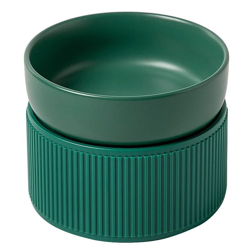 Elevated Ceramic Double Pet Bowl - Small Raised Cat & Dog Food and Water Feeder for Travel