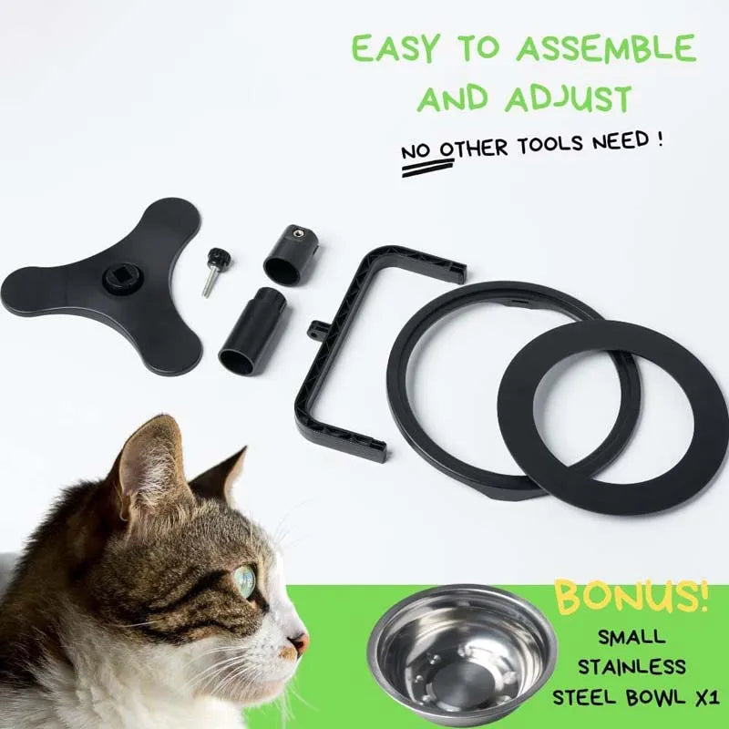 Adjustable Raised Pet Bowl - Tilted Black Dog & Cat Feeder with Elevated Stand