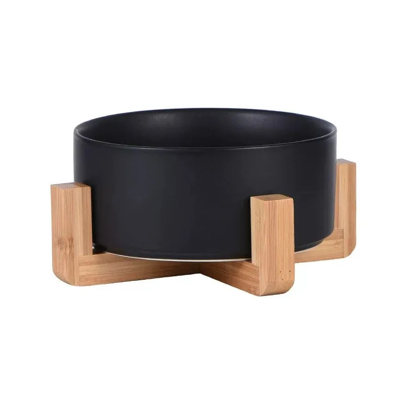 Elevated Ceramic Cat & Dog Bowl with Wooden Frame - 15° Tilted Ergonomic Neck Guard Pet Feeder
