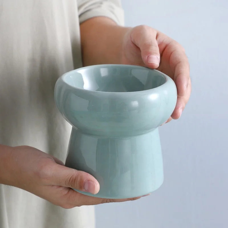 Elevated Ceramic Pet Bowl - Tilted Wide Opening Dog & Cat Bowl for Neck Protection