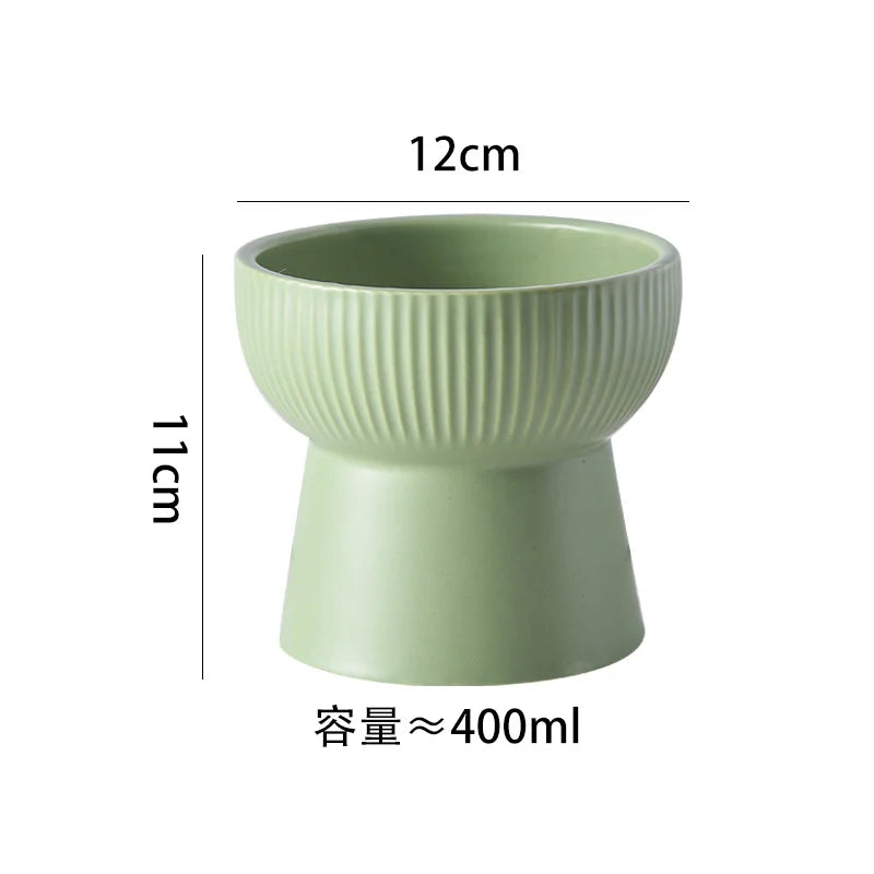 Elevated Ceramic Pet Bowl - Multi-Color Raised Dog & Cat Feeder with Oblique Mouth Design