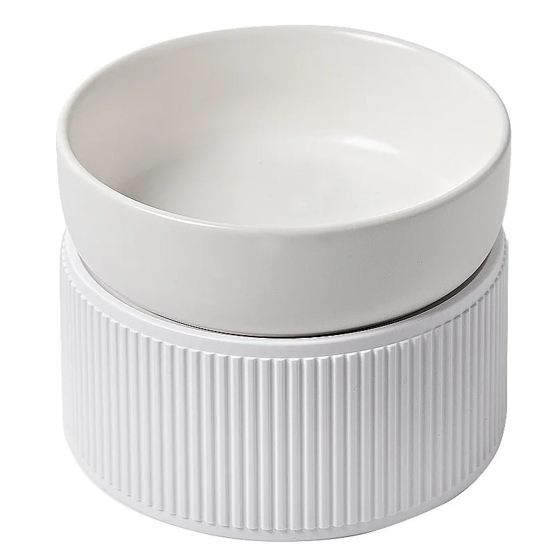 Elevated Ceramic Double Pet Bowl - Small Raised Cat & Dog Food and Water Feeder for Travel