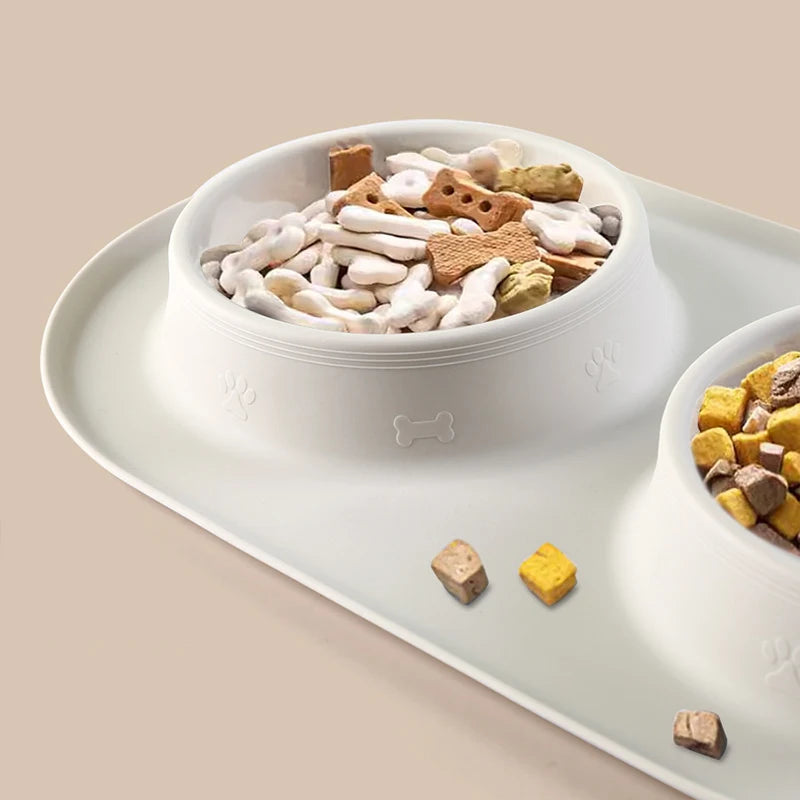 Portable Silicone & Stainless Steel Pet Double Bowl - Foldable Travel Feeder for Dogs and Cats