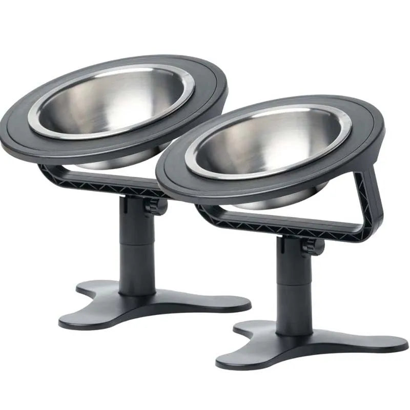 Adjustable Raised Pet Bowl - Tilted Black Dog & Cat Feeder with Elevated Stand