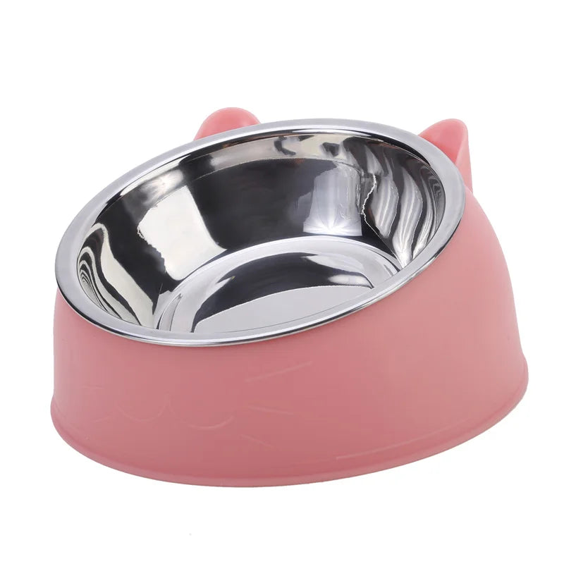 15° Raised Cat & Dog Bowl - 100ml Ergonomic Neck Guard Pet Feeder with Non-Slip Base