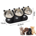 15° Tilted Elevated Stainless Steel Cat Bowls with Black Wooden Stand - Raised Pet Feeder Set