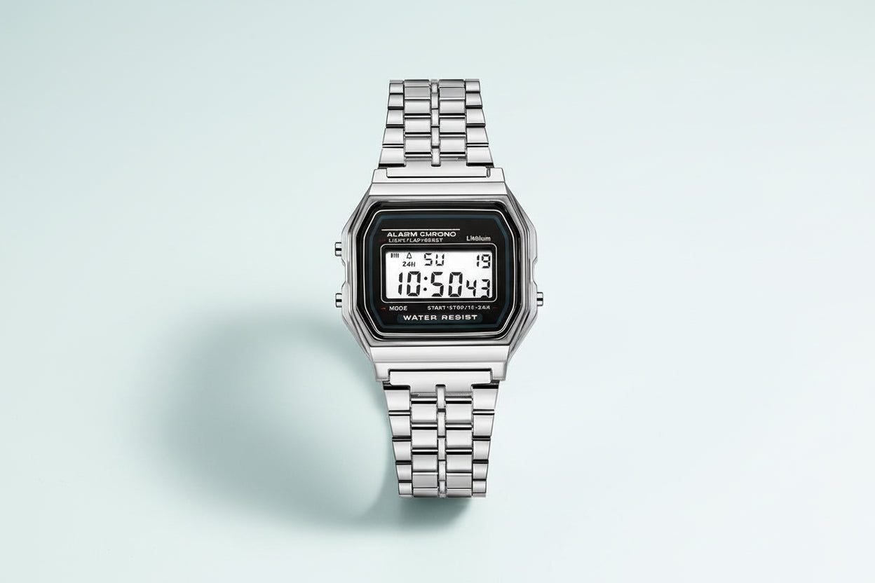 Vintage Style Unisex Digital Watch with Stainless Steel Band and LED Display