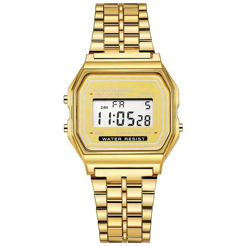 Vintage Style Unisex Digital Watch with Stainless Steel Band and LED Display
