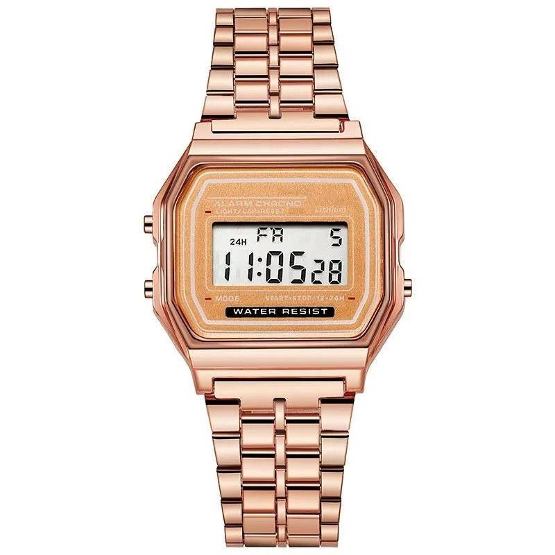Vintage Style Unisex Digital Watch with Stainless Steel Band and LED Display
